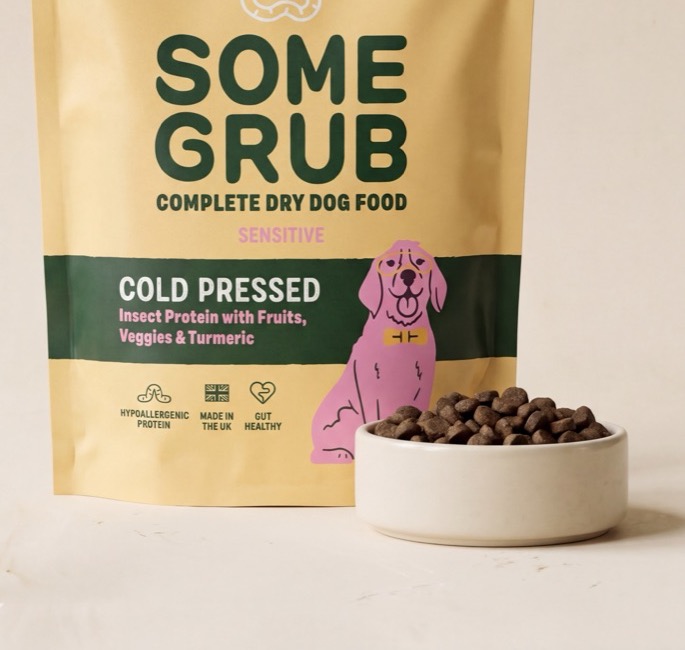 A closer look at Some Grub food pellets in a bowl